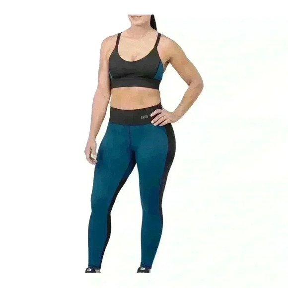 EVREE X BARBELLA Sports Bra & Heart Booty Leggings Active Set Teal/Black  M - Picture 1 of 10